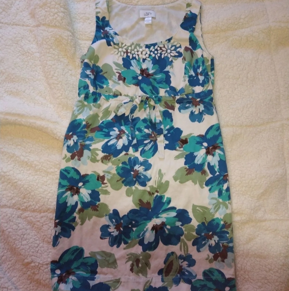 Ann Taylor Loft Beaded Floral Shift Dress 0